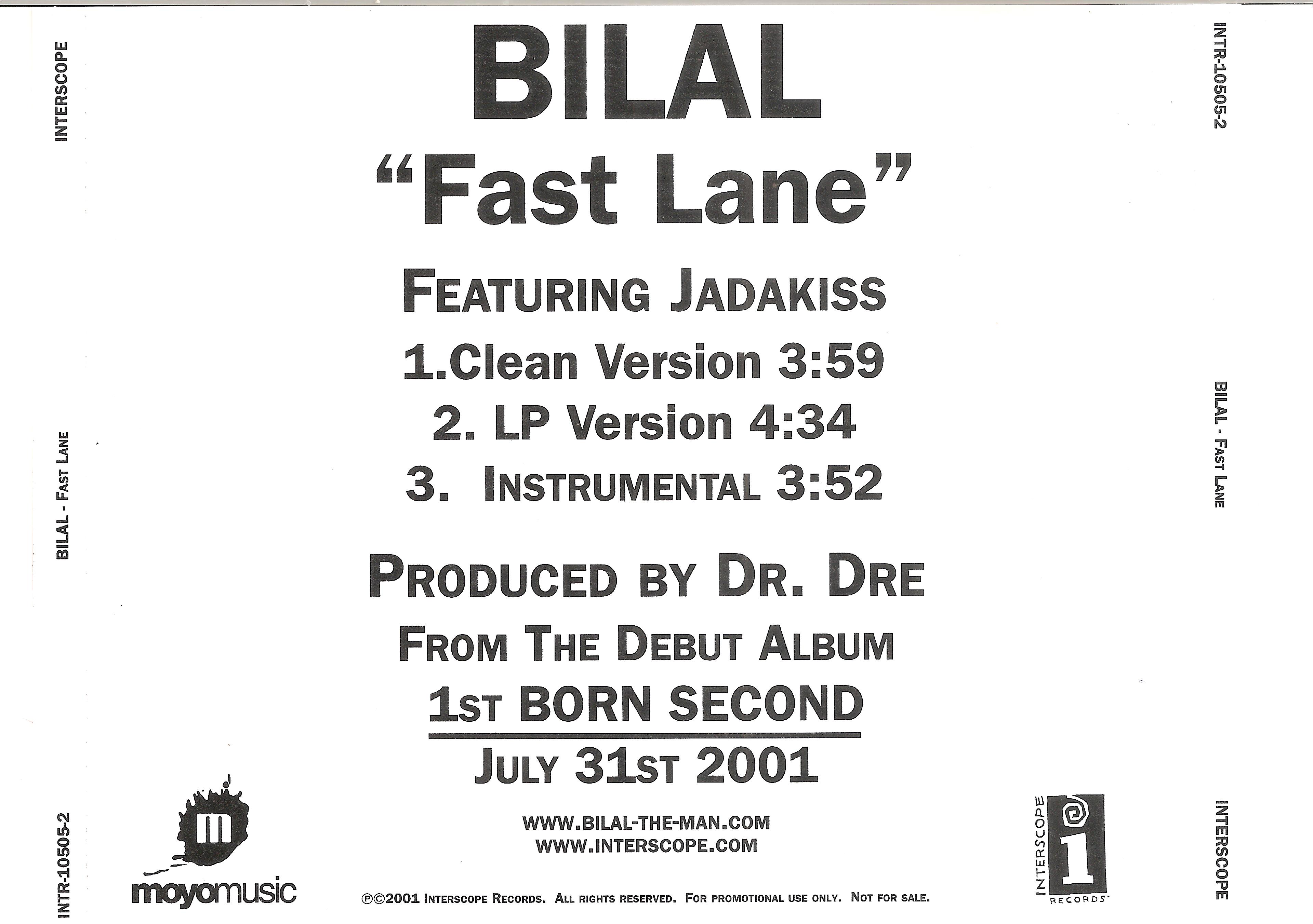Capa do disco Bilal – Fast Lane feat. Jadakiss (2001)